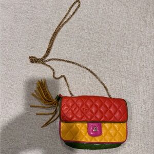 Red and Yellow Crossbody Bag with Quilted Design